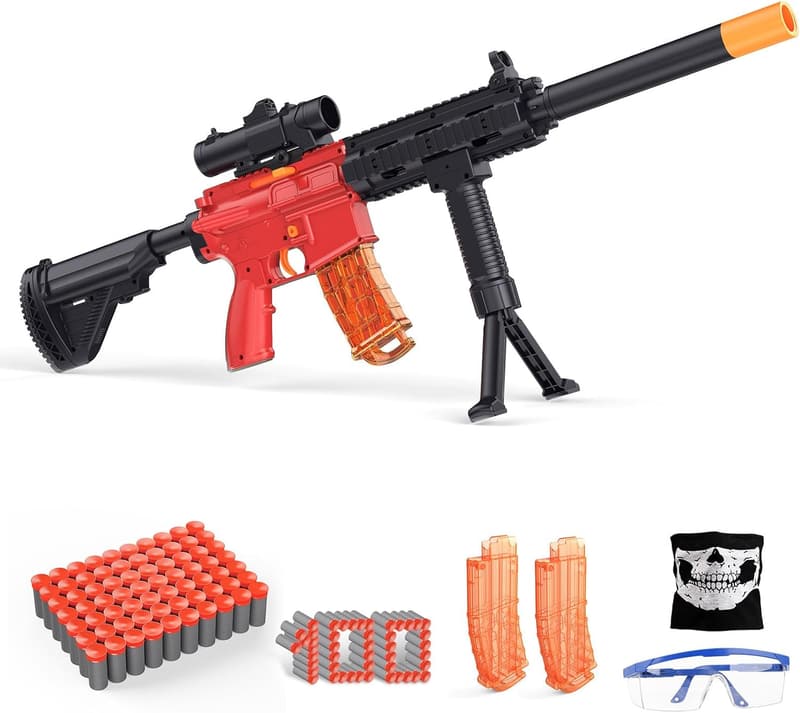 Toy Gun with Soft Bullets - Manual Foam Blaster Rifle, Red