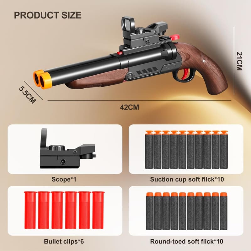 Realistic Double Barrel Foam Dart Blaster for Ages 8+