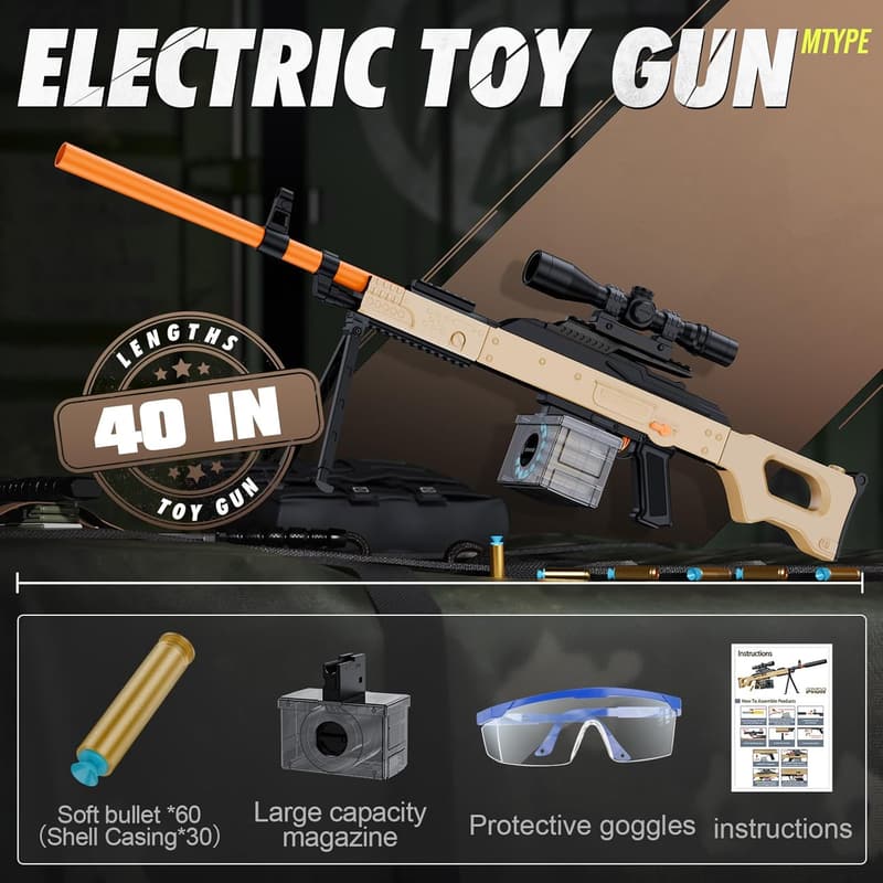 Automatic Foam Blaster Sniper Toy Gun with 60 Bullets