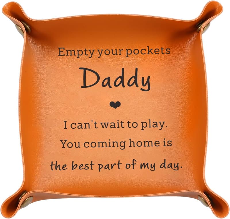 First Father's Day Gift: Personalized Leather Tray for New Dads