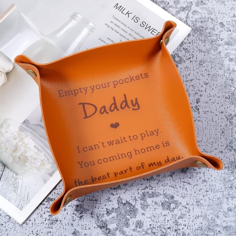First Father's Day Gift: Personalized Leather Tray for New Dads