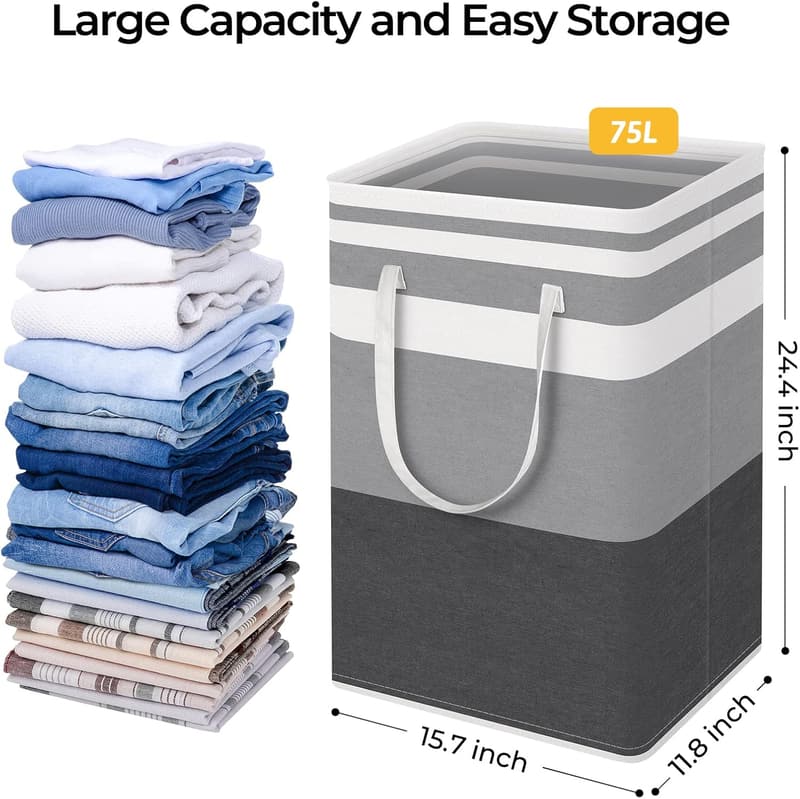 Large Collapsible Laundry Baskets, Waterproof, 75L - 2 Pack