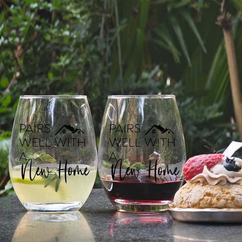 Housewarming Stemless Wine Glass & Linen Bag Gift Set