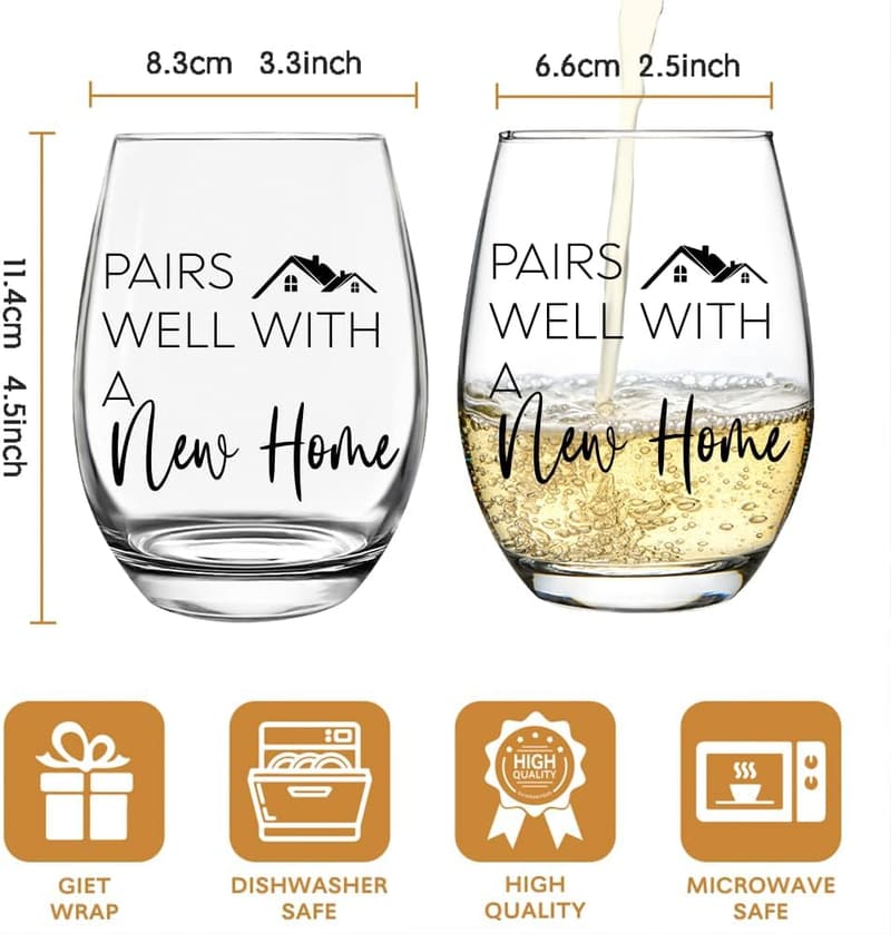 Housewarming Stemless Wine Glass & Linen Bag Gift Set
