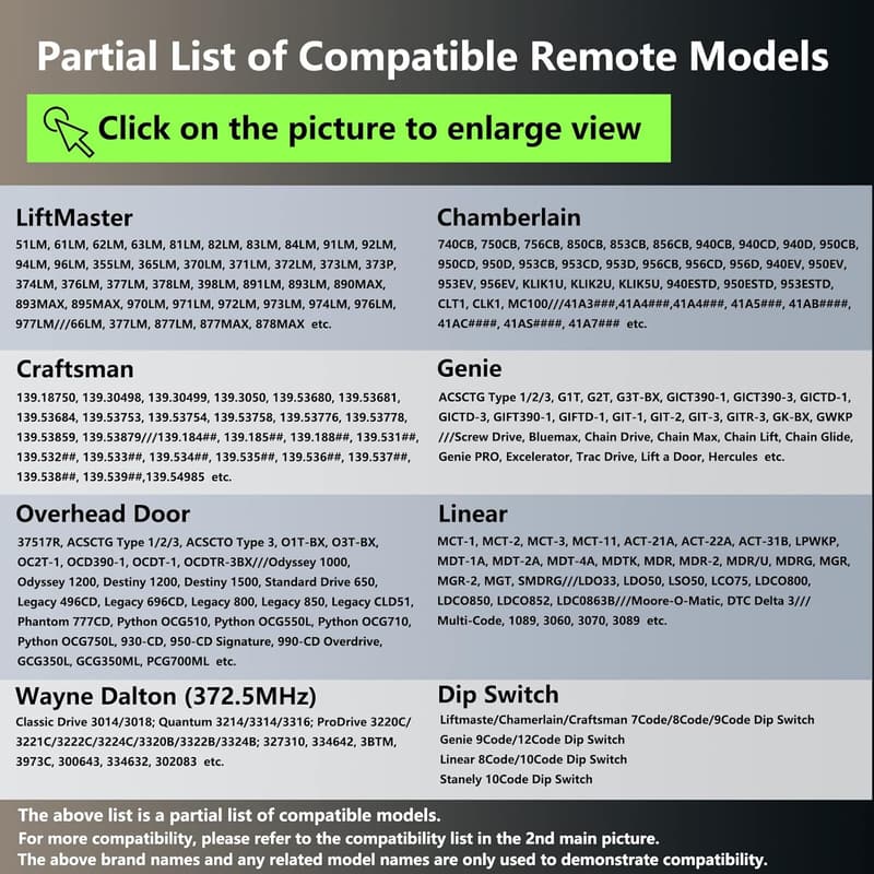 Universal Garage Door Opener Remote for LiftMaster & Genie