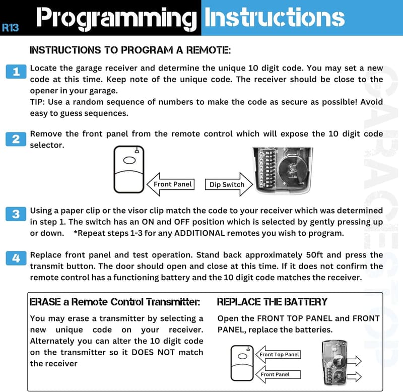 Garage Door Opener Remote for Linear Multi-Code 300MHz