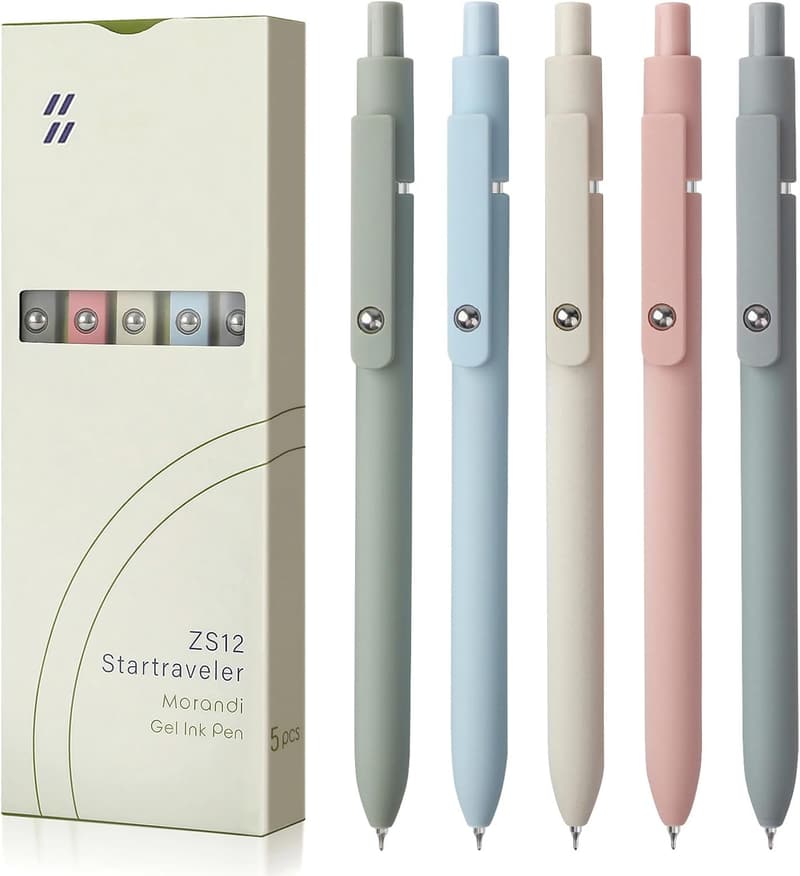 Fine Point Black Ink Gel Pens, 5pcs, Quick Dry for Office & School