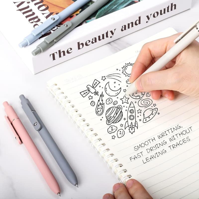 Fine Point Black Ink Gel Pens, 5pcs, Quick Dry for Office & School