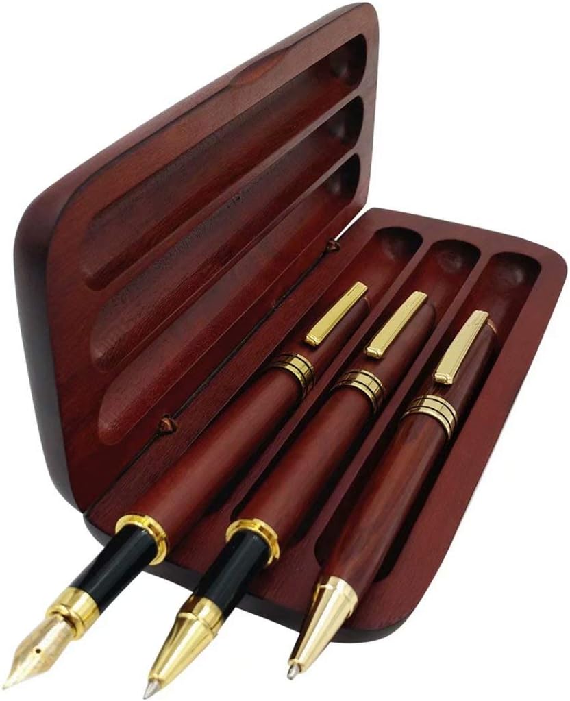 Luxury Wooden Pen Set with Gift Case - Fountain & Ballpoint Pens