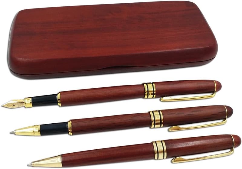 Luxury Wooden Pen Set with Gift Case - Fountain & Ballpoint Pens