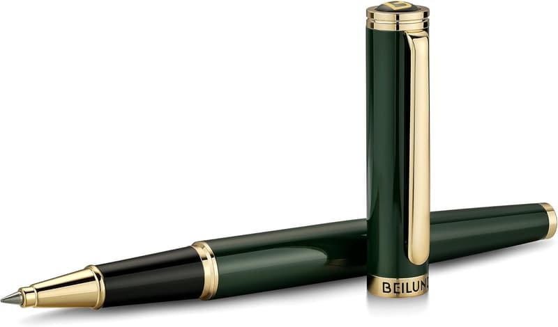 Luxury Green Rollerball Pen with 24K Gold Trim - Refillable Gift Set