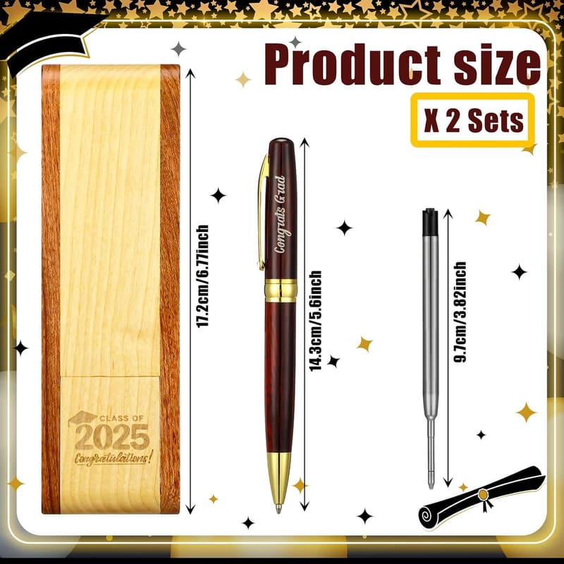 Graduation Gift Set: 2 Rosewood Ballpoint Pens with Boxes