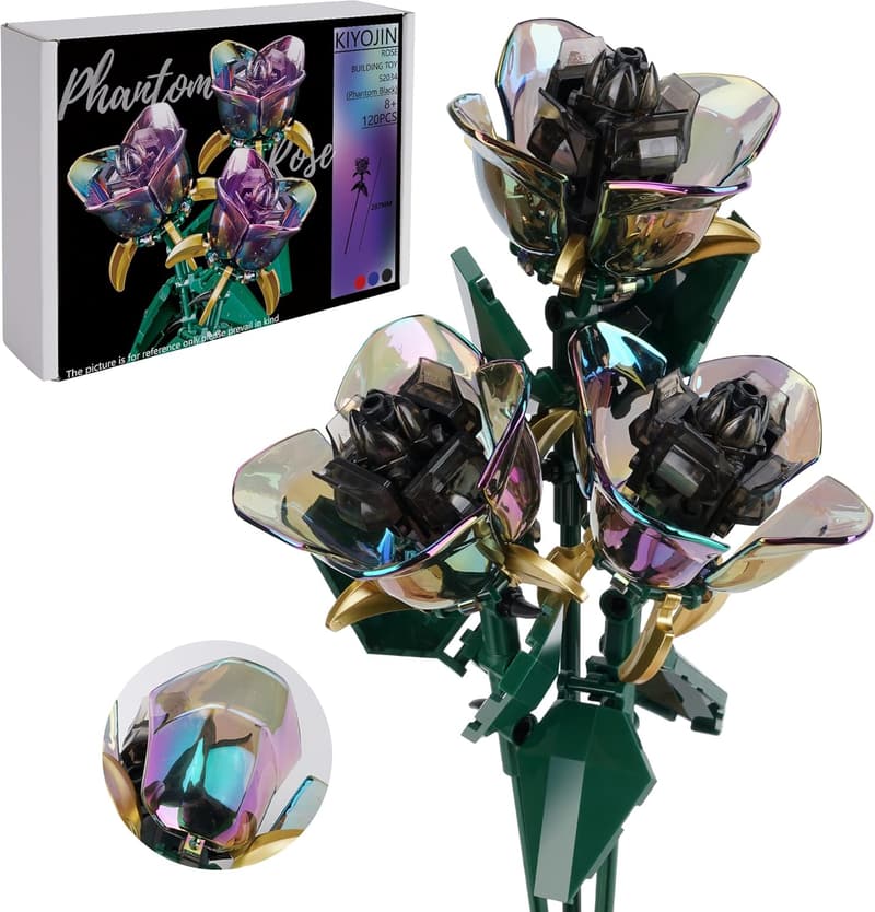 Rainbow Rose Flower Bouquet Building Set - 120 pcs for Adults
