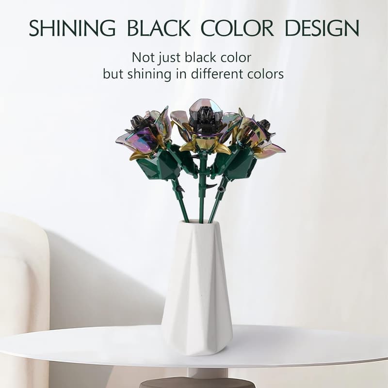 Rainbow Rose Flower Bouquet Building Set - 120 pcs for Adults