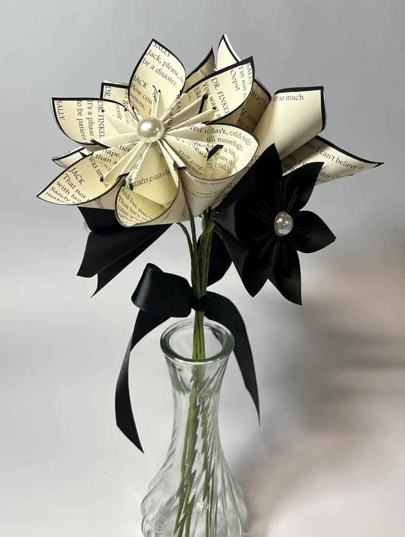 First Anniversary Book Bouquet - Customize 6 Flowers & Colors