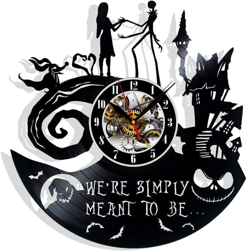 Nightmare Before Record Wall Clock - 12” Black Art Decor for Friends