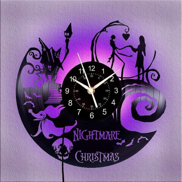 Handmade 12-Inch Vinyl Wall Clock with 7-Color Glowing Lamp