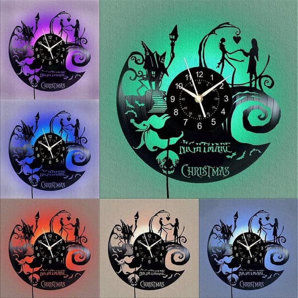 Handmade 12-Inch Vinyl Wall Clock with 7-Color Glowing Lamp