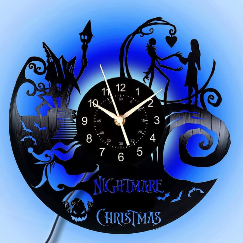 Handmade 12-Inch Vinyl Wall Clock with 7-Color Glowing Lamp