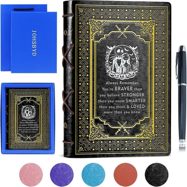 Halloween Inspired Black A5 Jack & Sally Faux Leather Notebook