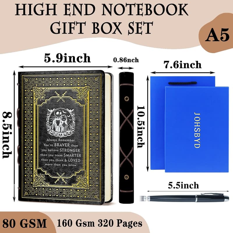 Halloween Inspired Black A5 Jack & Sally Faux Leather Notebook