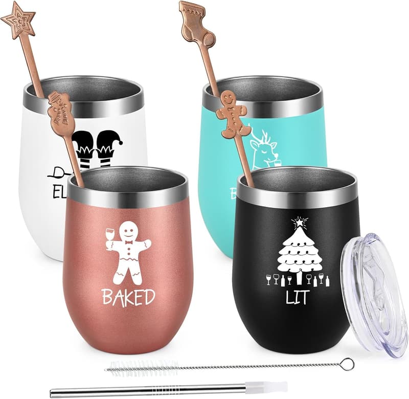 Funny Christmas 4-Pack Stainless Steel Wine Tumblers (12oz)