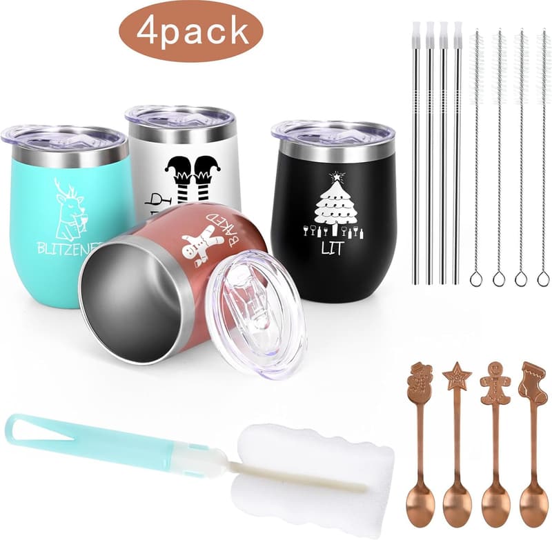 Funny Christmas 4-Pack Stainless Steel Wine Tumblers (12oz)