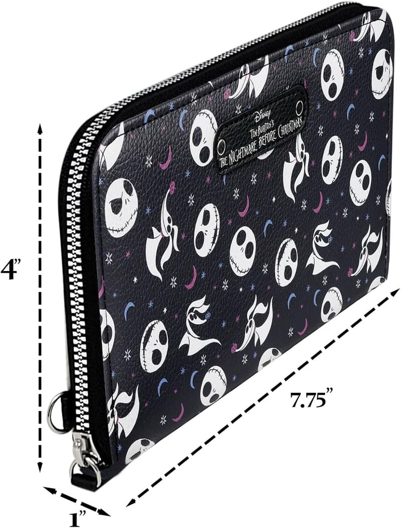 Jack Skellington Faux Leather Zip Wristlet Clutch