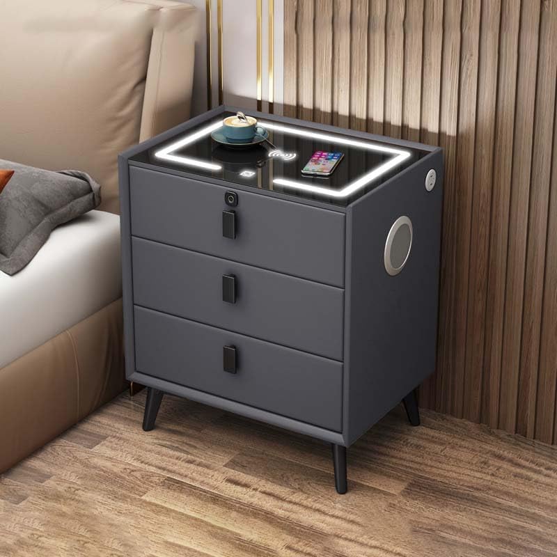 Smart Bedside Table with USB Charging & LED Lights, Gray