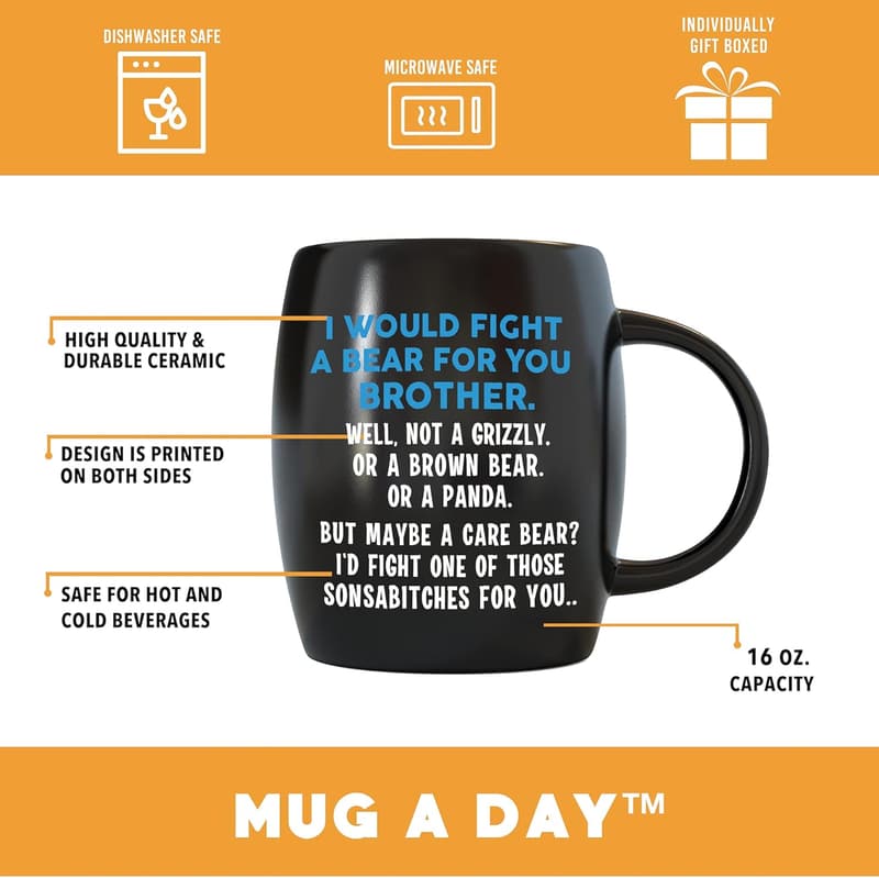 Brother Graduation Gift - 16oz Fight Bear Fun Cup