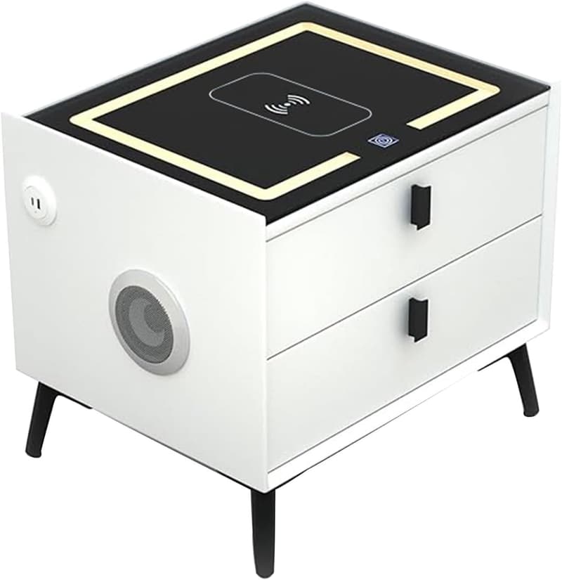 Modern Wooden Nightstand with Wireless Charging & LED Lights