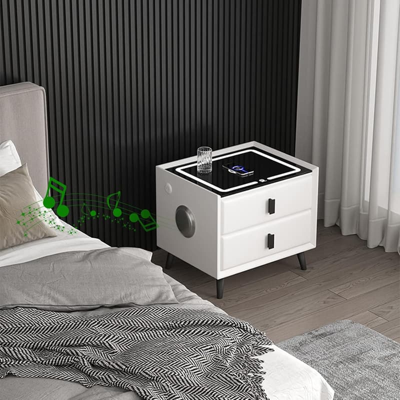 Modern Wooden Nightstand with Wireless Charging & LED Lights