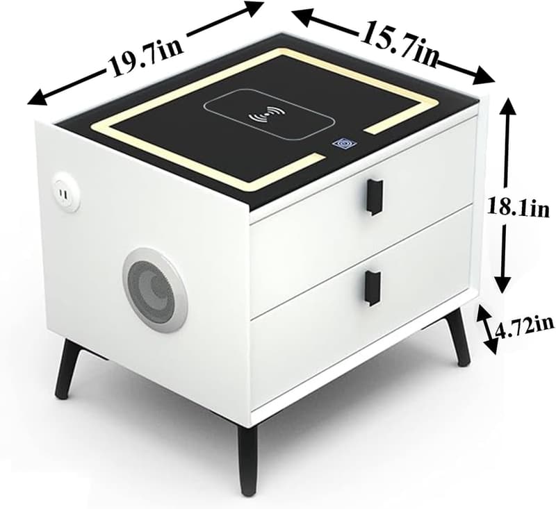Modern Wooden Nightstand with Wireless Charging & LED Lights