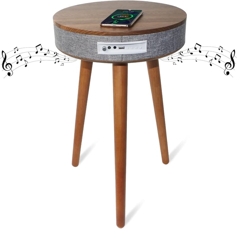 Smart Round End Table with Bluetooth Speaker & Wireless Charger