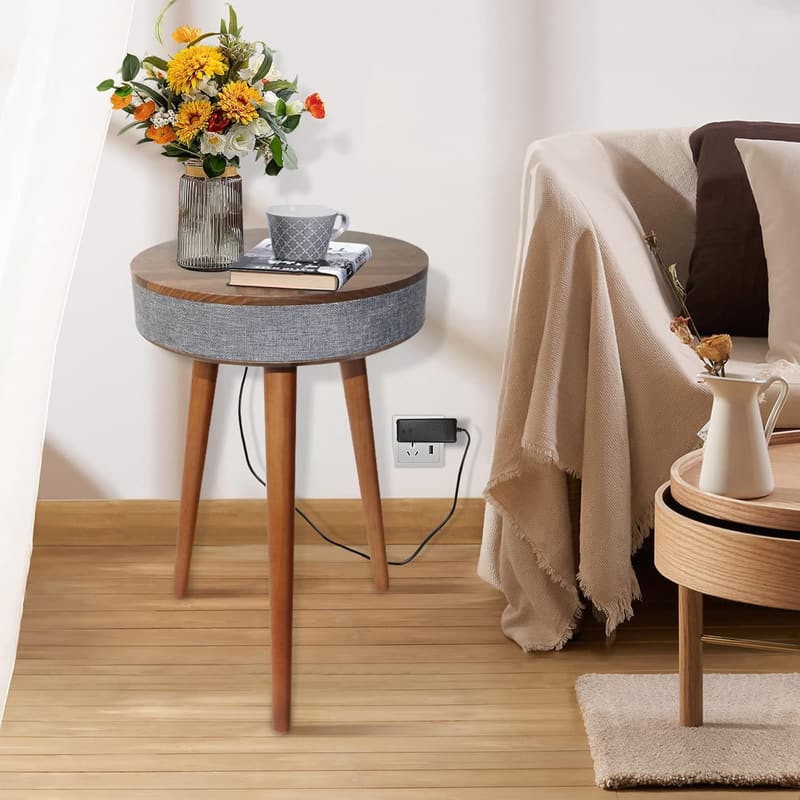 Smart Round End Table with Bluetooth Speaker & Wireless Charger