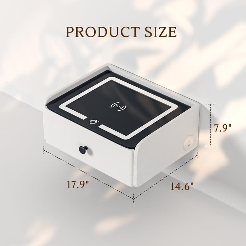 Wall-Mounted White Nightstand with LED Charging Station