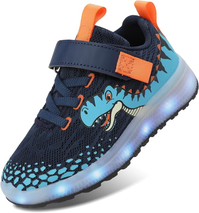 Light-Up Toddler Sneakers with Non-Slip Dinosaur & Shark Design