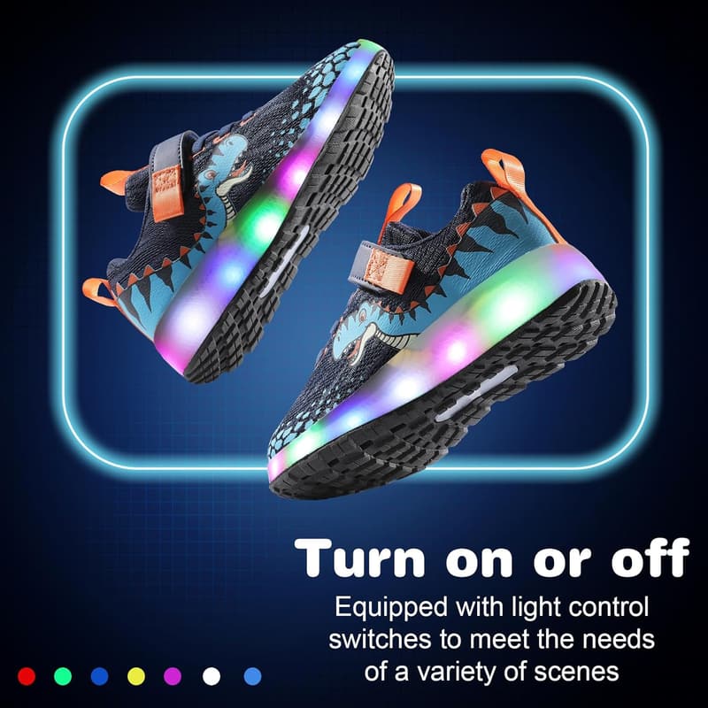 Light-Up Toddler Sneakers with Non-Slip Dinosaur & Shark Design