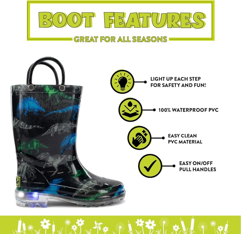 Kids' Waterproof Light-Up Rain Boots with Handles