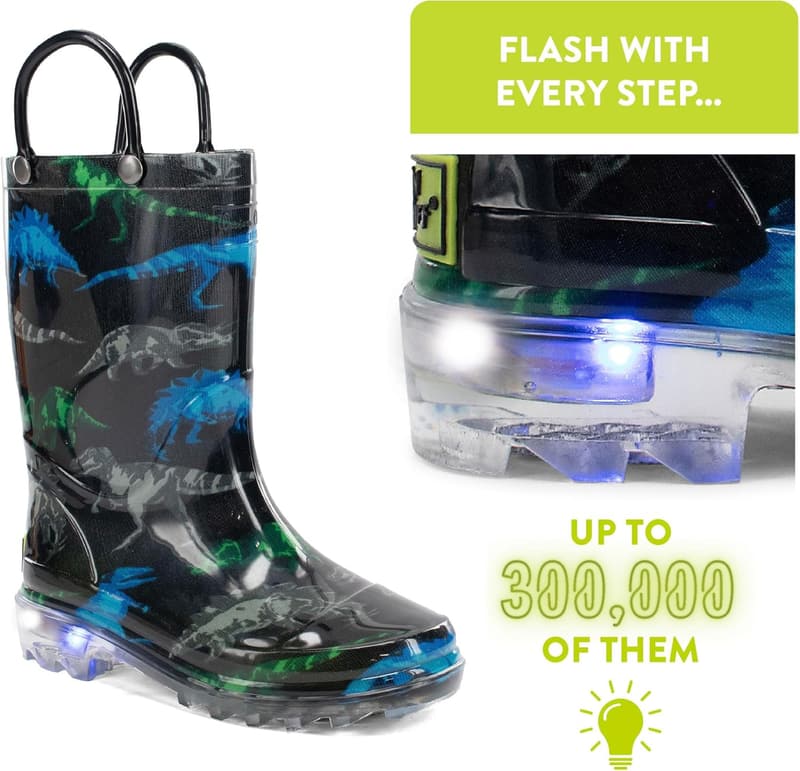 Kids' Waterproof Light-Up Rain Boots with Handles