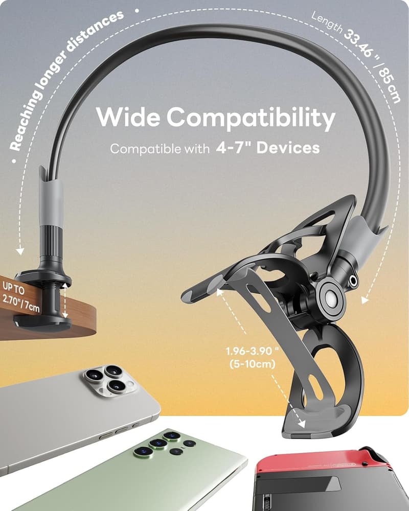 Flexible Gooseneck Phone Holder Stand for Desk (Black)