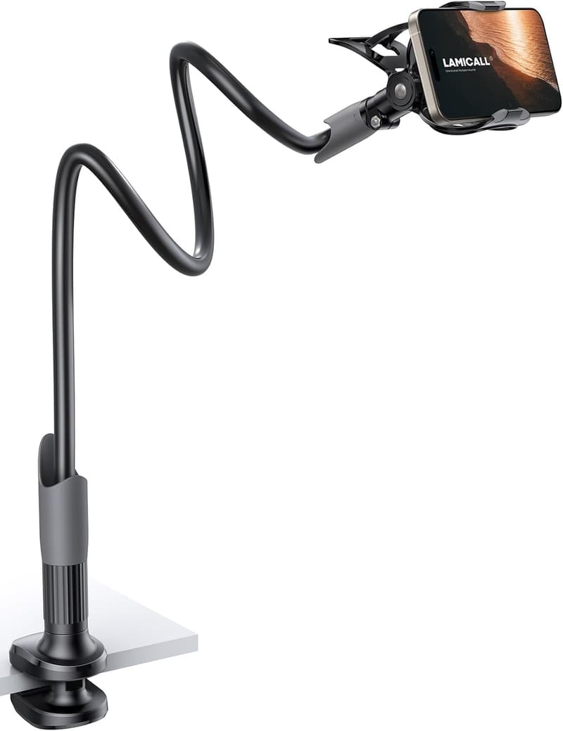 Gooseneck Phone Holder for Bedside - Flexible Mount Clamp for 4-7