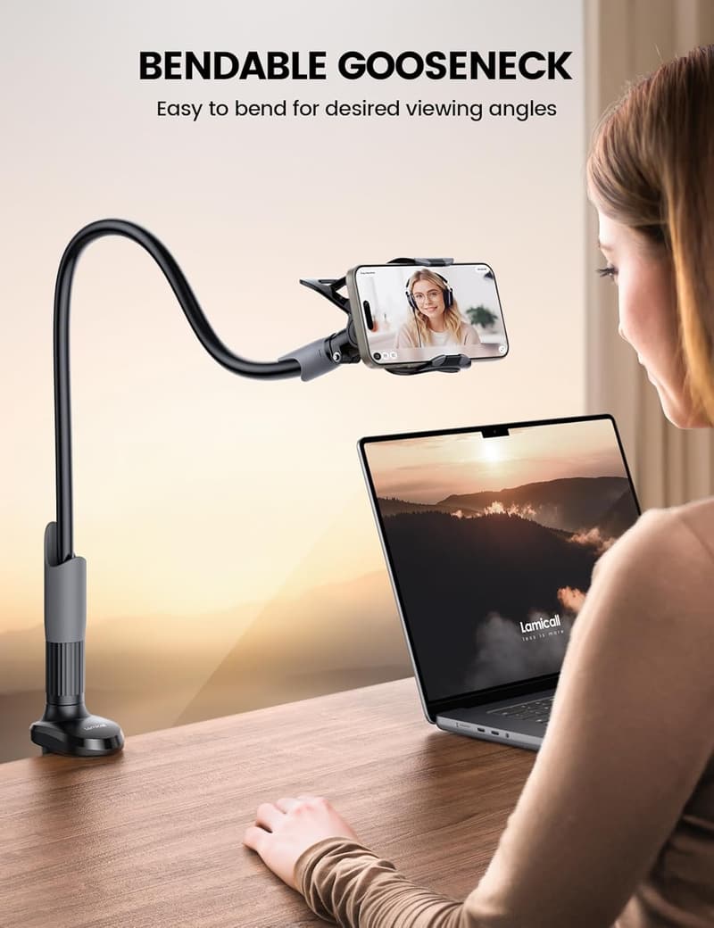 Gooseneck Phone Holder for Bedside - Flexible Mount Clamp for 4-7