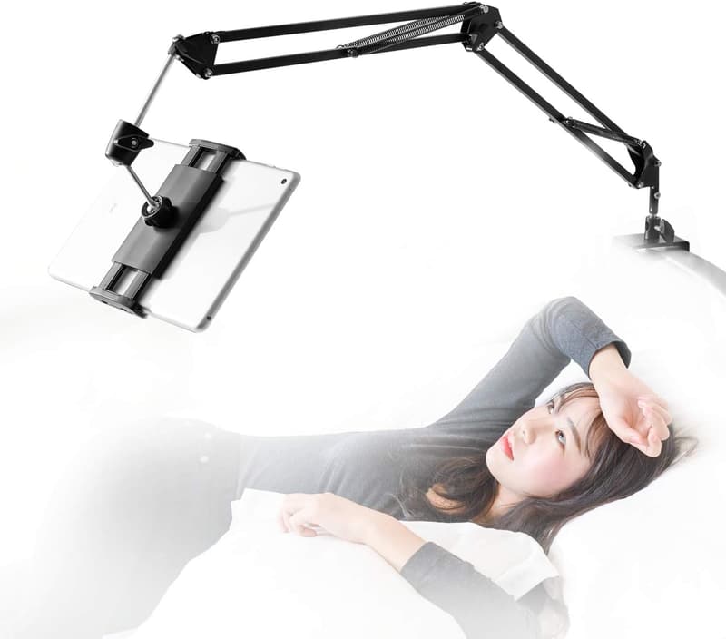 360° Rotating Tablet Stand for Bed, Aluminum Arm, Fits 4.7-12.9