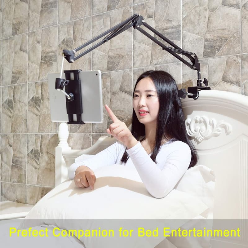 360° Rotating Tablet Stand for Bed, Aluminum Arm, Fits 4.7-12.9
