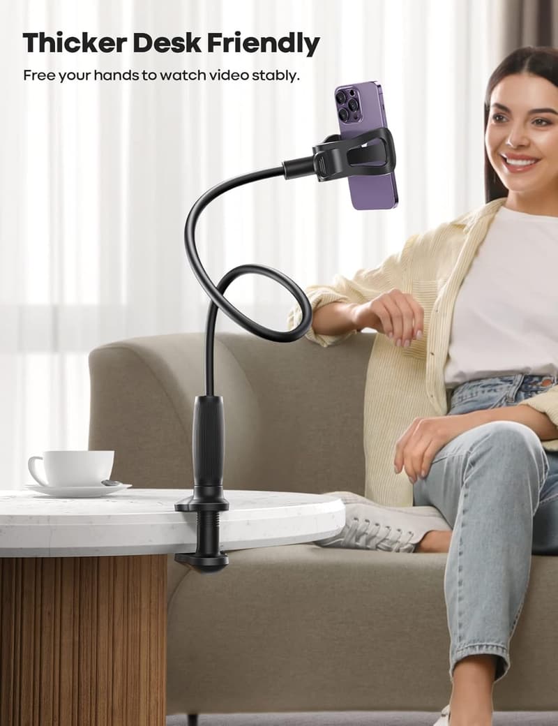 Gooseneck Phone Holder with Stable Clip for Bed & Desk