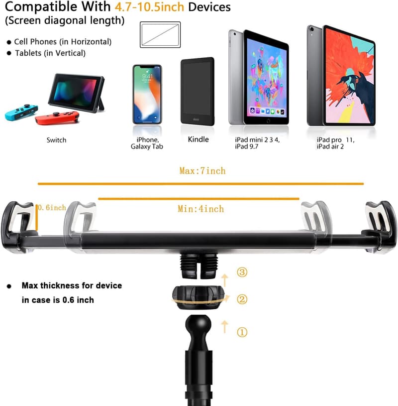 Adjustable Gooseneck Tablet Stand Holder for iPad & Kindle