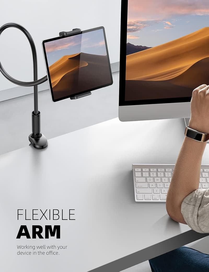 Flexible Gooseneck Tablet Holder for Bed - Black