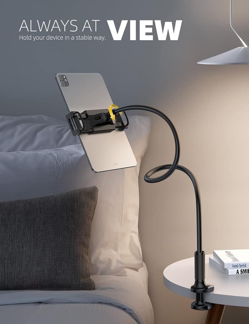 Flexible Gooseneck Tablet Holder for Bed - Black