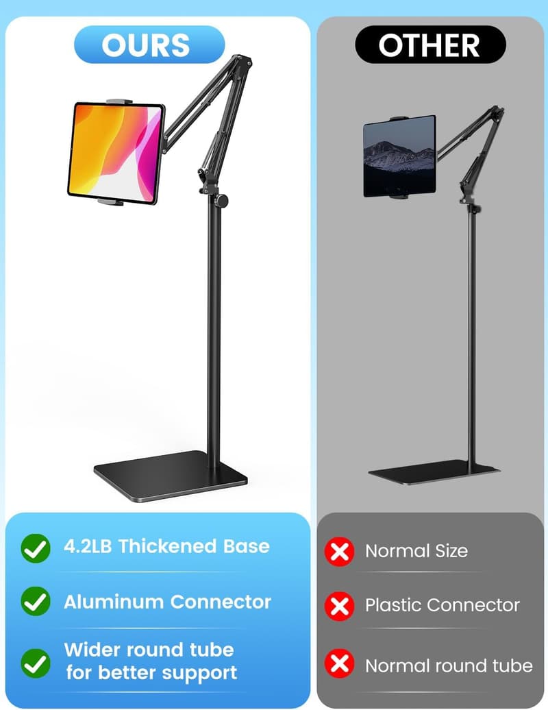 Adjustable Tablet Floor Stand for Bed and Desk Support